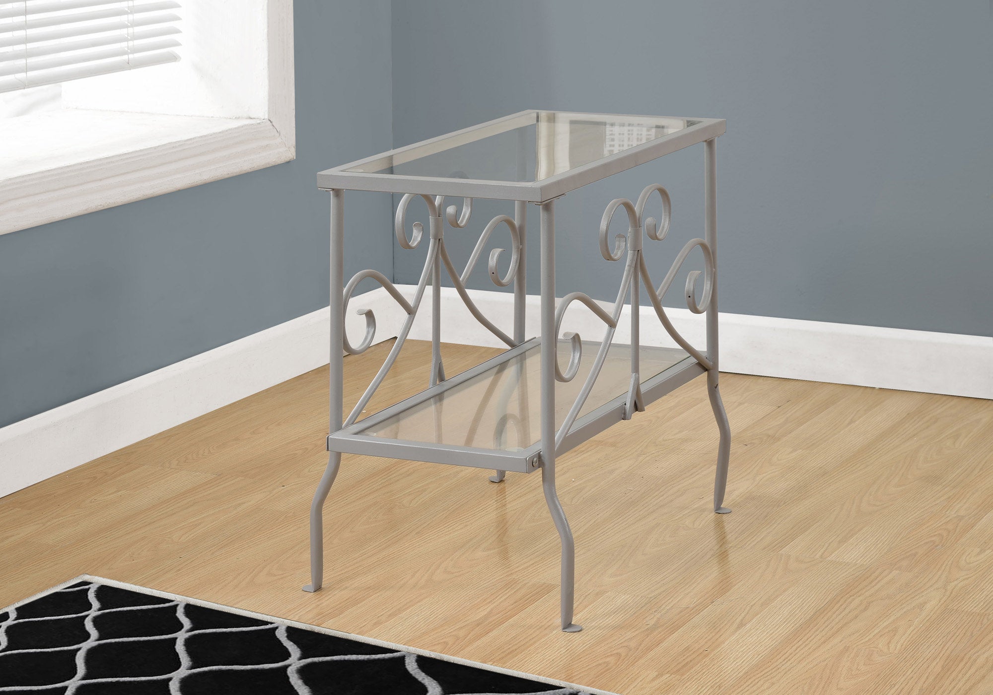 Monarch Specialties I 3106 Table D'appoint, Côté, Bout, Table De Nuit, Lampe, Salon, Chambre À Coucher, Métal, Verre Trempé, Gris, Dégager, Traditionnel - Simple Boutique