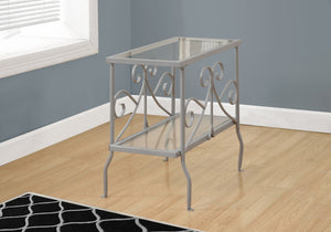 Monarch Specialties I 3106 Table D'appoint, Côté, Bout, Table De Nuit, Lampe, Salon, Chambre À Coucher, Métal, Verre Trempé, Gris, Dégager, Traditionnel - Simple Boutique