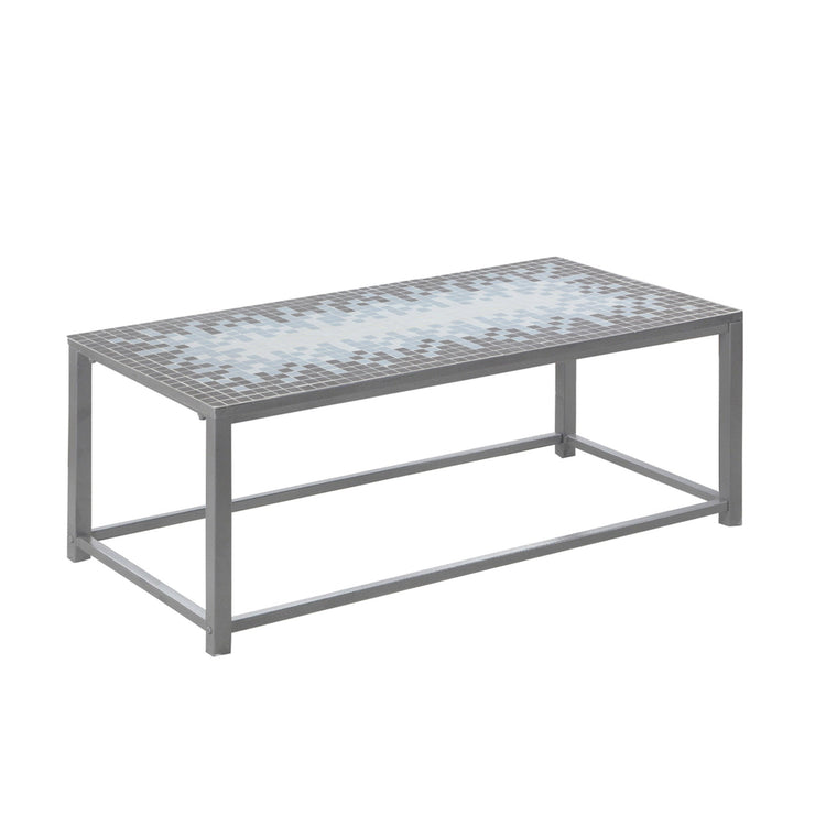 Monarch Specialties I 3140 Table A Café, Accent, Cocktail, Rectangulaire, Salon, 42" L, Métal, Tuile, Bleu, Gris, Transitionnel - Simple Boutique