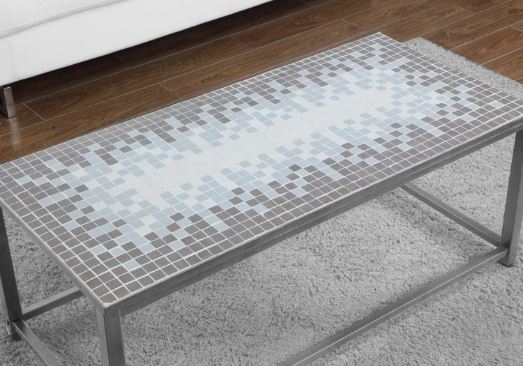 Monarch Specialties I 3140 Table A Café, Accent, Cocktail, Rectangulaire, Salon, 42" L, Métal, Tuile, Bleu, Gris, Transitionnel - Simple Boutique