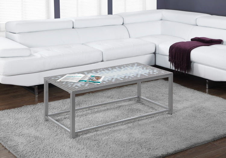 Monarch Specialties I 3140 Table A Café, Accent, Cocktail, Rectangulaire, Salon, 42" L, Métal, Tuile, Bleu, Gris, Transitionnel - Simple Boutique