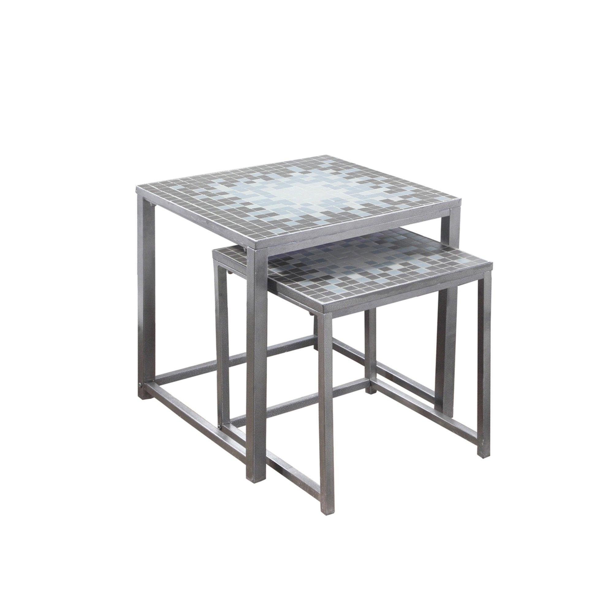 Monarch Specialties I 3141 Tables Gigognes, Lot De 2, Côté, Bout, Métal, Accent, Salon, Chambre À Coucher, Métal, Tuile, Bleu, Gris, Transitionnel - Simple Boutique