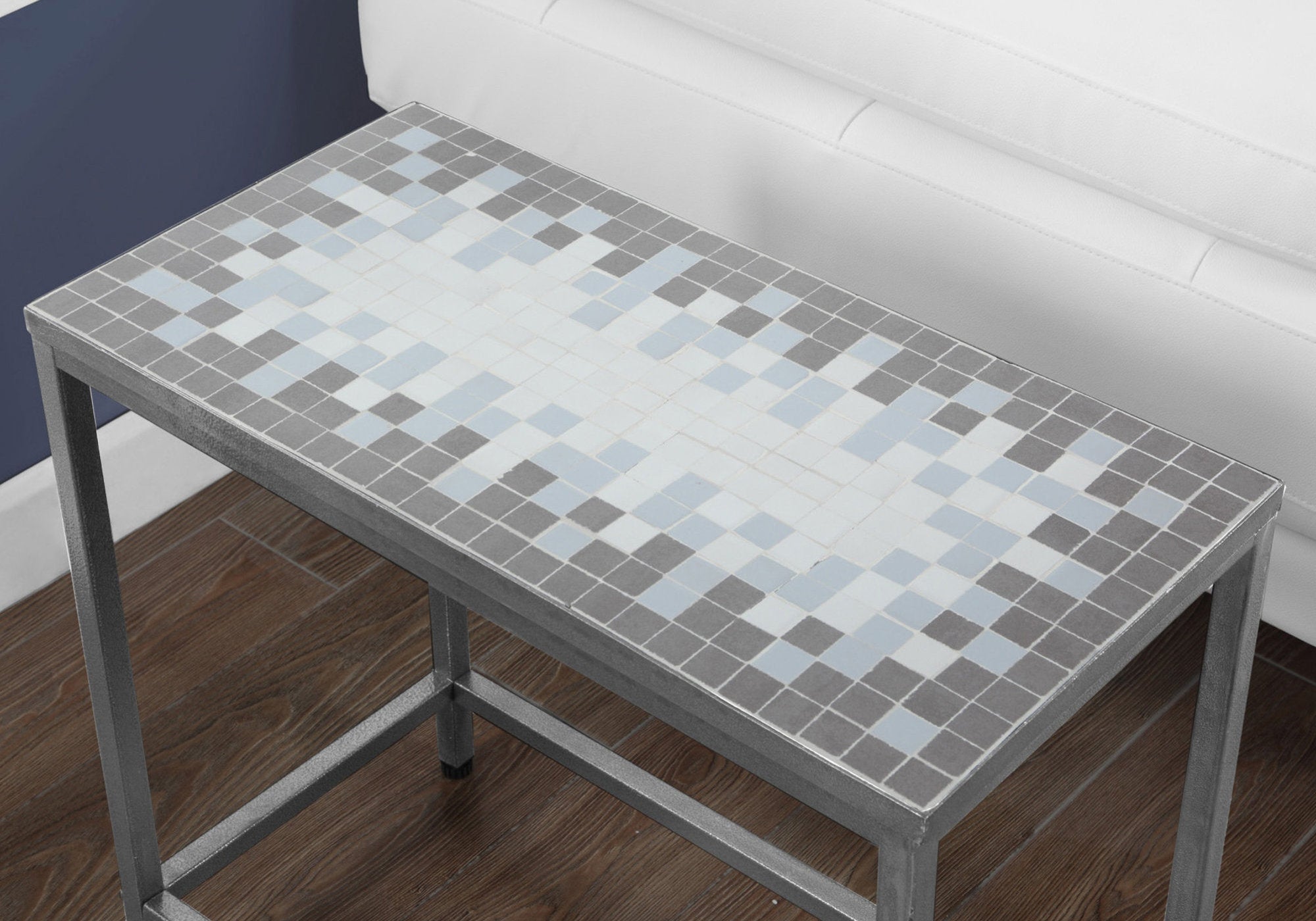 Monarch Specialties I 3143 Table D'appoint, Côté, Bout, Table De Nuit, Lampe, Salon, Chambre À Coucher, Métal, Tuile, Bleu, Gris, Transitionnel - Simple Boutique