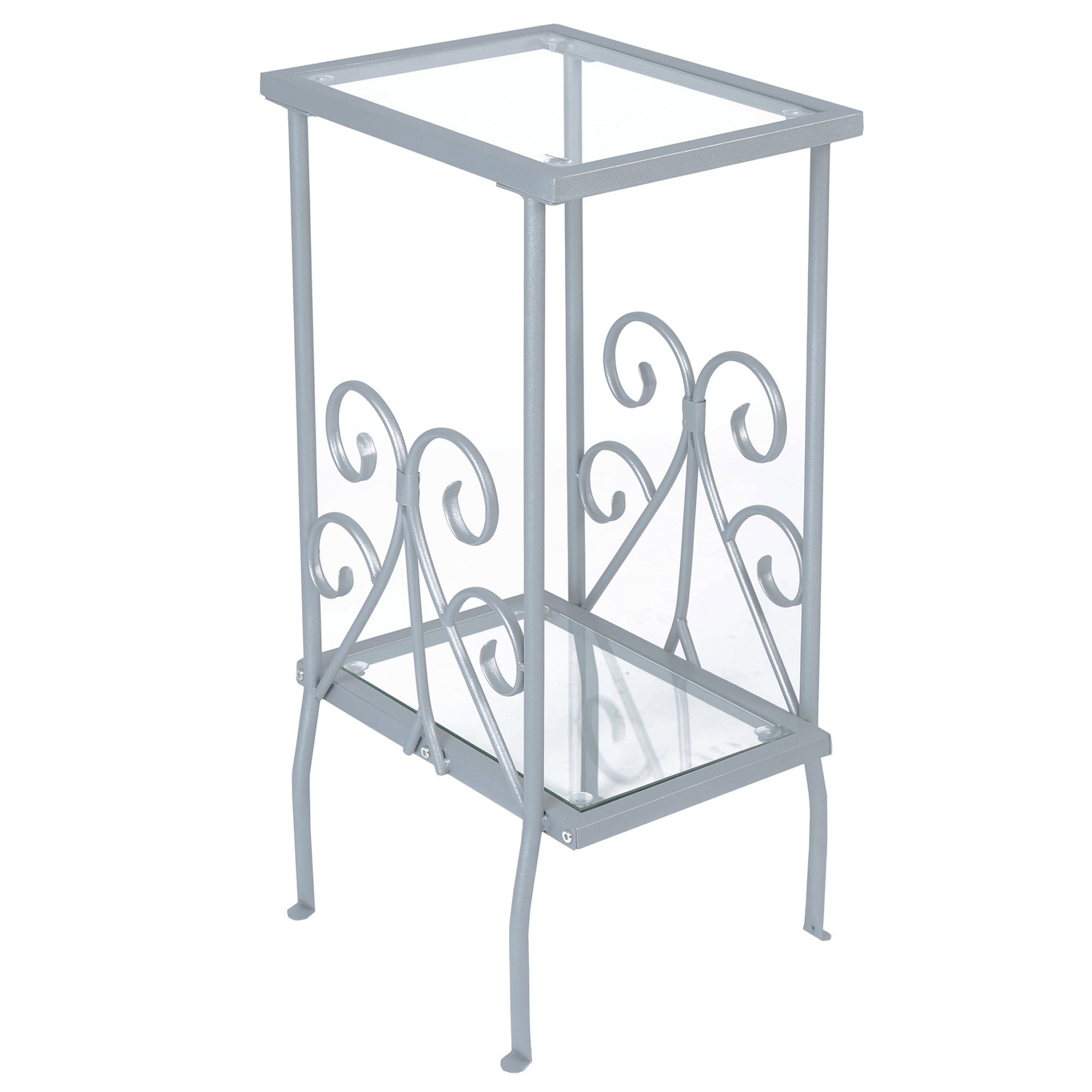 Monarch Specialties I 3158 Table D'appoint, Côté, Bout, Table De Nuit, Lampe, Salon, Chambre À Coucher, Métal, Verre Trempé, Gris, Transitionnel - Simple Boutique