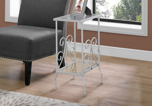 Monarch Specialties I 3158 Table D'appoint, Côté, Bout, Table De Nuit, Lampe, Salon, Chambre À Coucher, Métal, Verre Trempé, Gris, Transitionnel - Simple Boutique