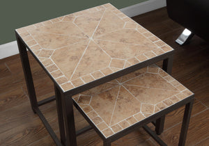 Monarch Specialties I 3161 Tables Gigognes, Lot De 2, Côté, Bout, Métal, Accent, Salon, Chambre À Coucher, Métal, Tuile, Brun, Transitionnel - Simple Boutique