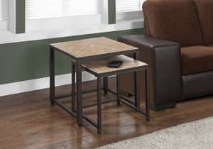 Monarch Specialties I 3161 Tables Gigognes, Lot De 2, Côté, Bout, Métal, Accent, Salon, Chambre À Coucher, Métal, Tuile, Brun, Transitionnel - Simple Boutique