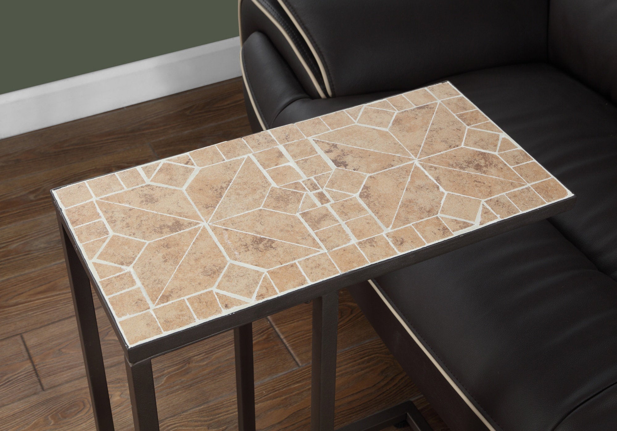 Monarch Specialties I 3164 Table D'appoint, En Forme De C, Bout, Côté, Collation, Salon, Chambre À Coucher, Métal, Tuile, Brun, Transitionnel - Simple Boutique