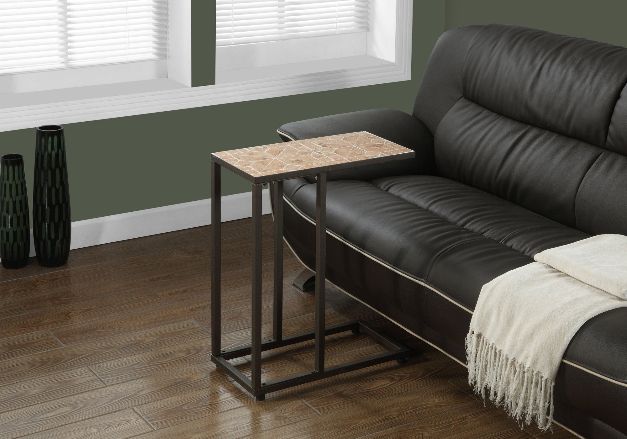 Monarch Specialties I 3164 Table D'appoint, En Forme De C, Bout, Côté, Collation, Salon, Chambre À Coucher, Métal, Tuile, Brun, Transitionnel - Simple Boutique