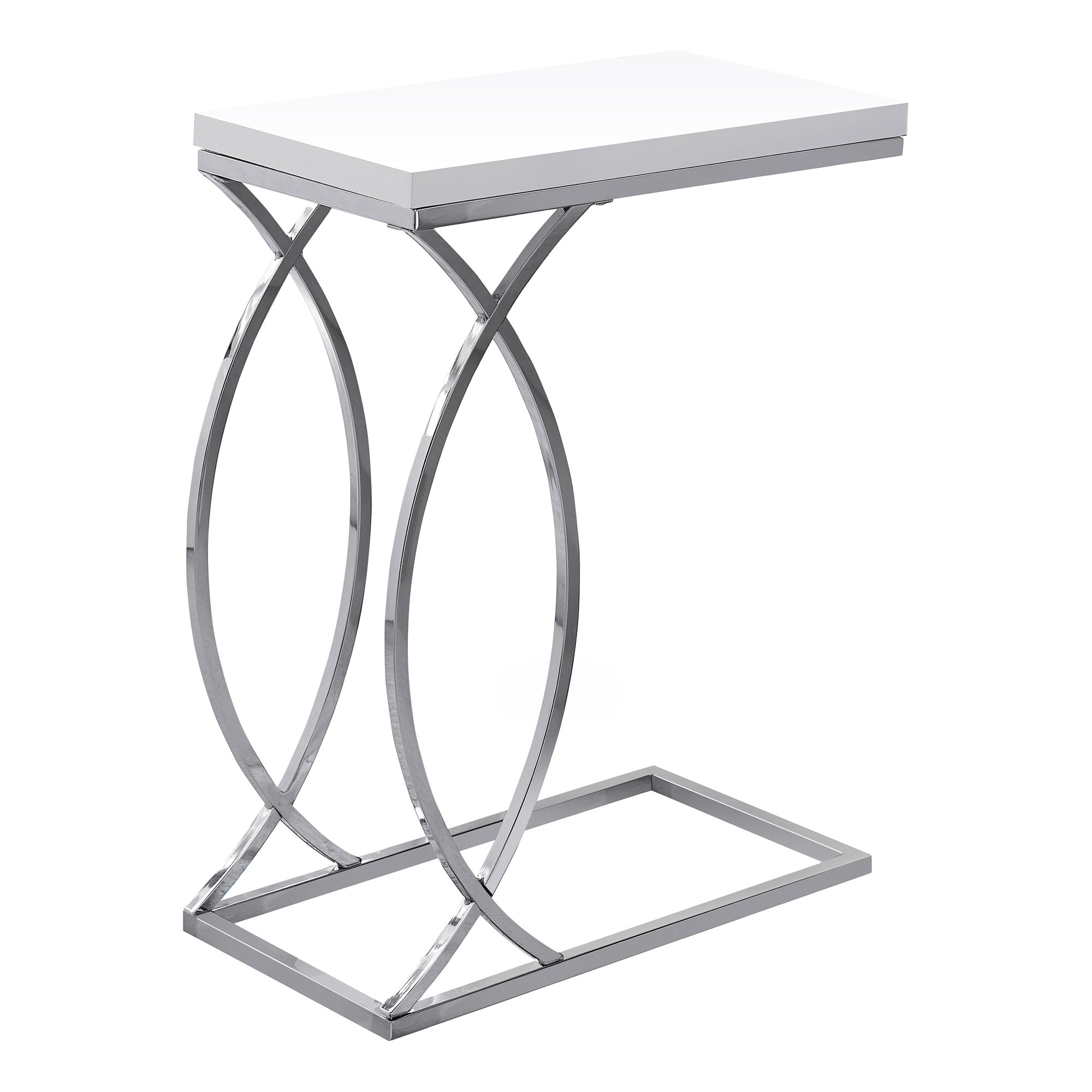Monarch Specialties I 3184 Table D'appoint, En Forme De C, Bout, Côté, Collation, Salon, Chambre À Coucher, Métal, Stratifié, Blanc Lustré, Chrome, Contemporain, Moderne - Simple Boutique