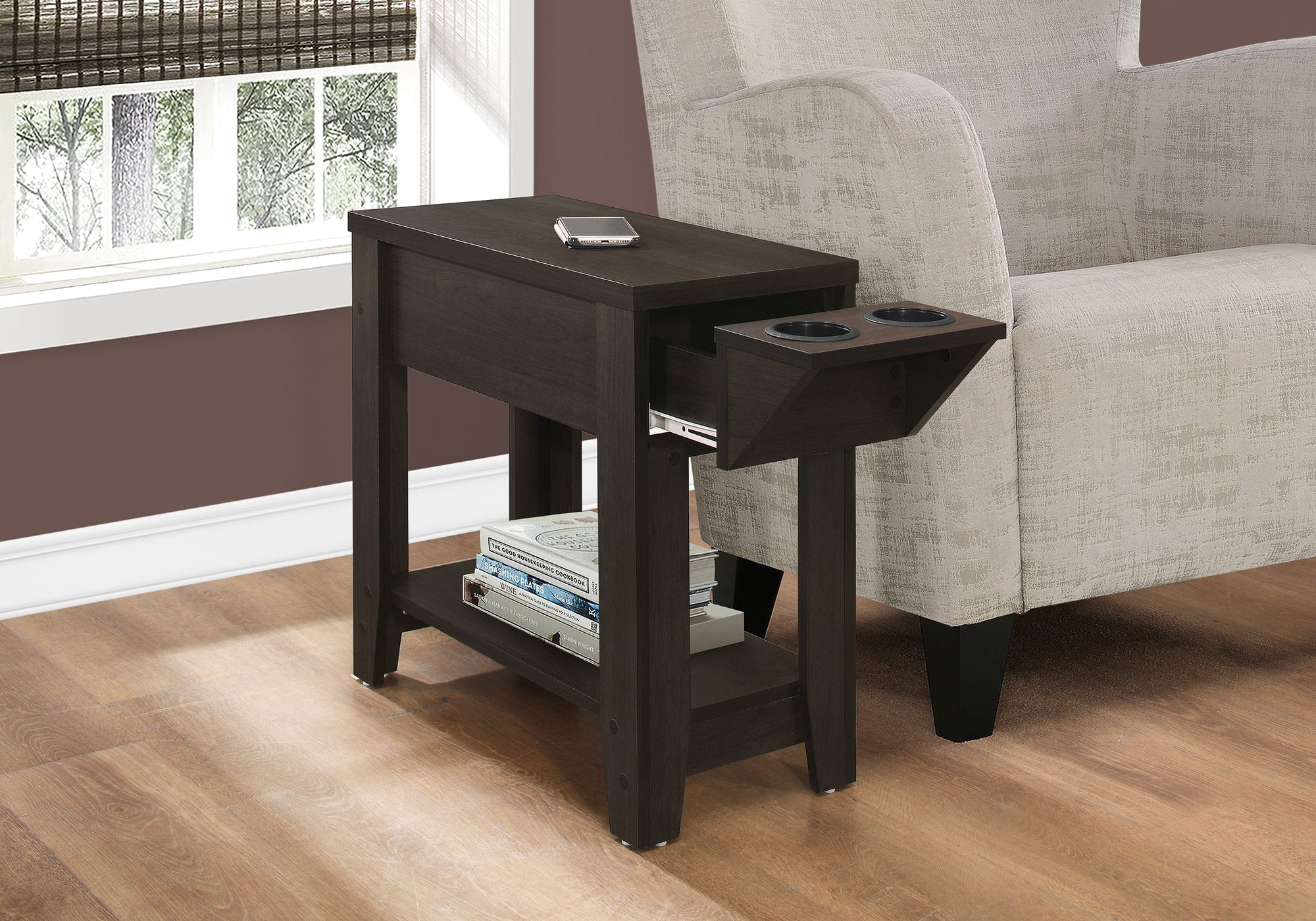 Monarch Specialties I 3197 Table D'appoint, Côté, Bout, Rangement, Lampe, Salon, Chambre À Coucher, Stratifié, Brun, Transitionnel - Simple Boutique
