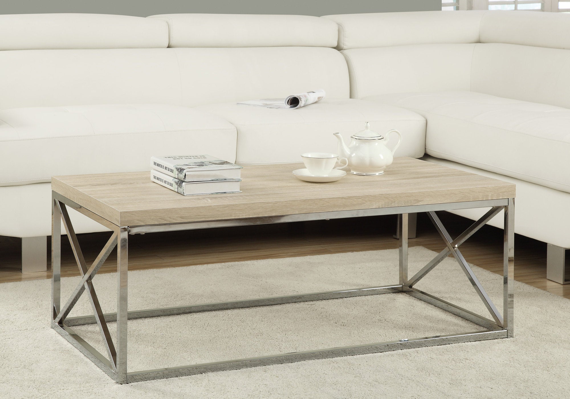 Monarch Specialties I 3208 Table A Café, Accent, Cocktail, Rectangulaire, Salon, 44"l, Métal, Stratifié, Naturel, Chrome, Contemporain, Moderne - Simple Boutique