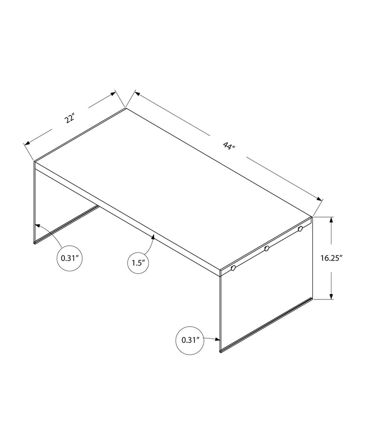 Monarch Specialties I 3230 Table A Café, Accent, Cocktail, Rectangulaire, Salon, 44"l, Verre Trempé, Stratifié, Gris, Dégager, Contemporain, Moderne - Simple Boutique