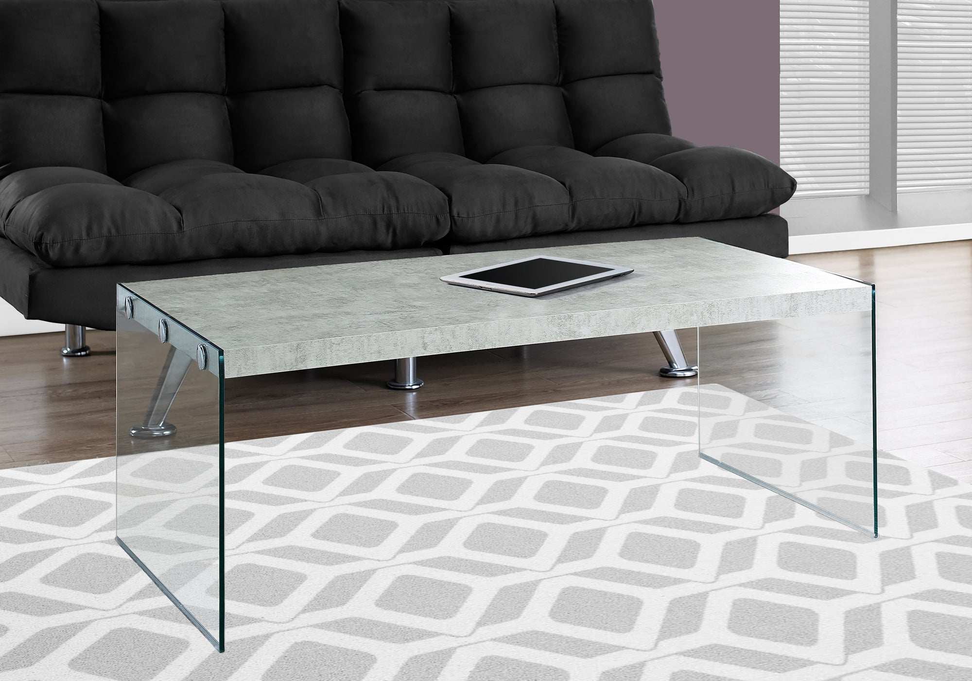 Monarch Specialties I 3230 Table A Café, Accent, Cocktail, Rectangulaire, Salon, 44"l, Verre Trempé, Stratifié, Gris, Dégager, Contemporain, Moderne - Simple Boutique