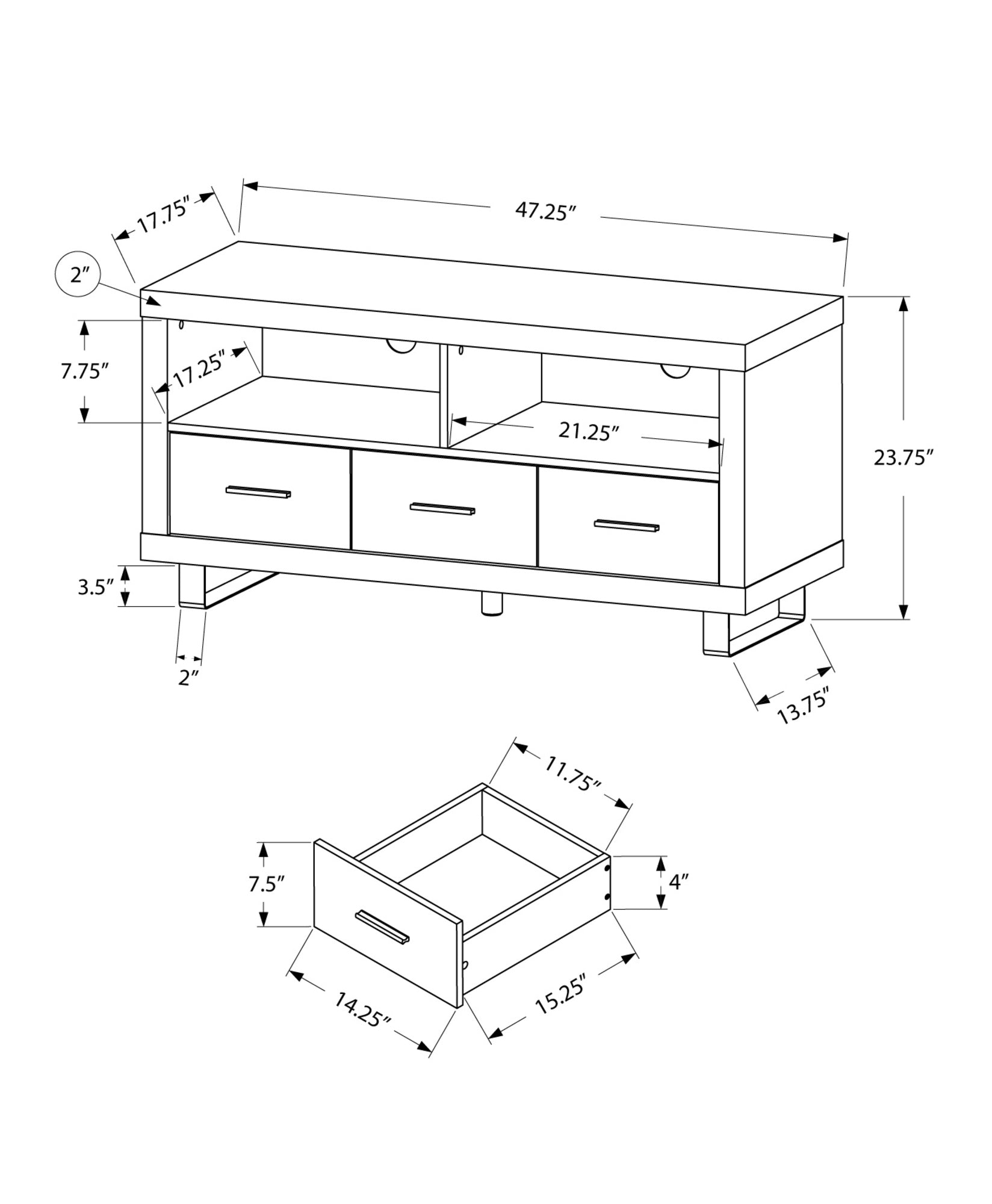 Monarch Specialties I 3250 Meuble Tv, 48 Pouces, Console, Centre De Divertissement Média, Unite De Rangement, Salon, Chambre À Coucher, Stratifié, Brun, Contemporain, Moderne - Simple Boutique