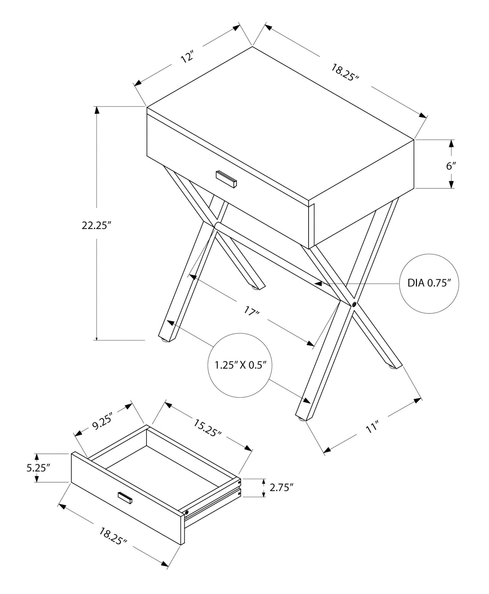 Monarch Specialties I 3262 Table D'appoint, Côté, Bout, Table De Nuit, Lampe, Tiroir De Rangement, Salon, Chambre À Coucher, Métal, Stratifié, Blanc Lustré, Chrome, Contemporain, Moderne - Simple Boutique