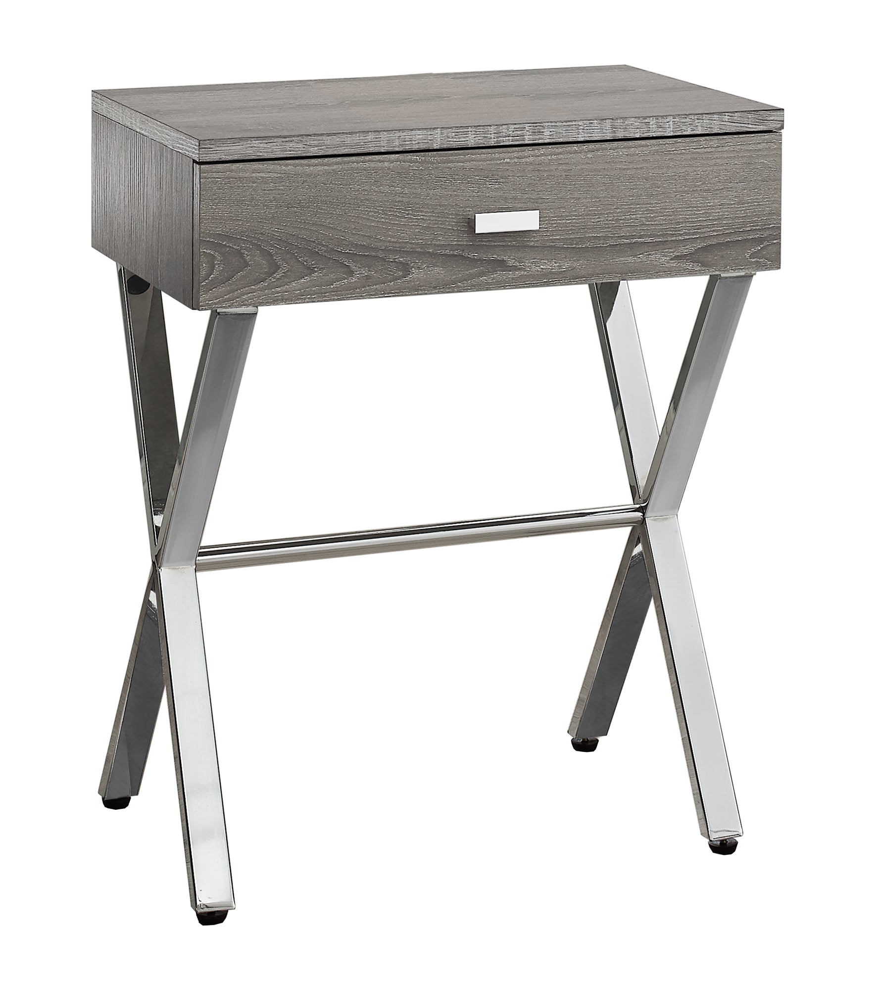 Monarch Specialties I 3263 Table D'appoint, Côté, Bout, Table De Nuit, Lampe, Tiroir De Rangement, Salon, Chambre À Coucher, Métal, Stratifié, Brun, Chrome, Contemporain, Moderne - Simple Boutique
