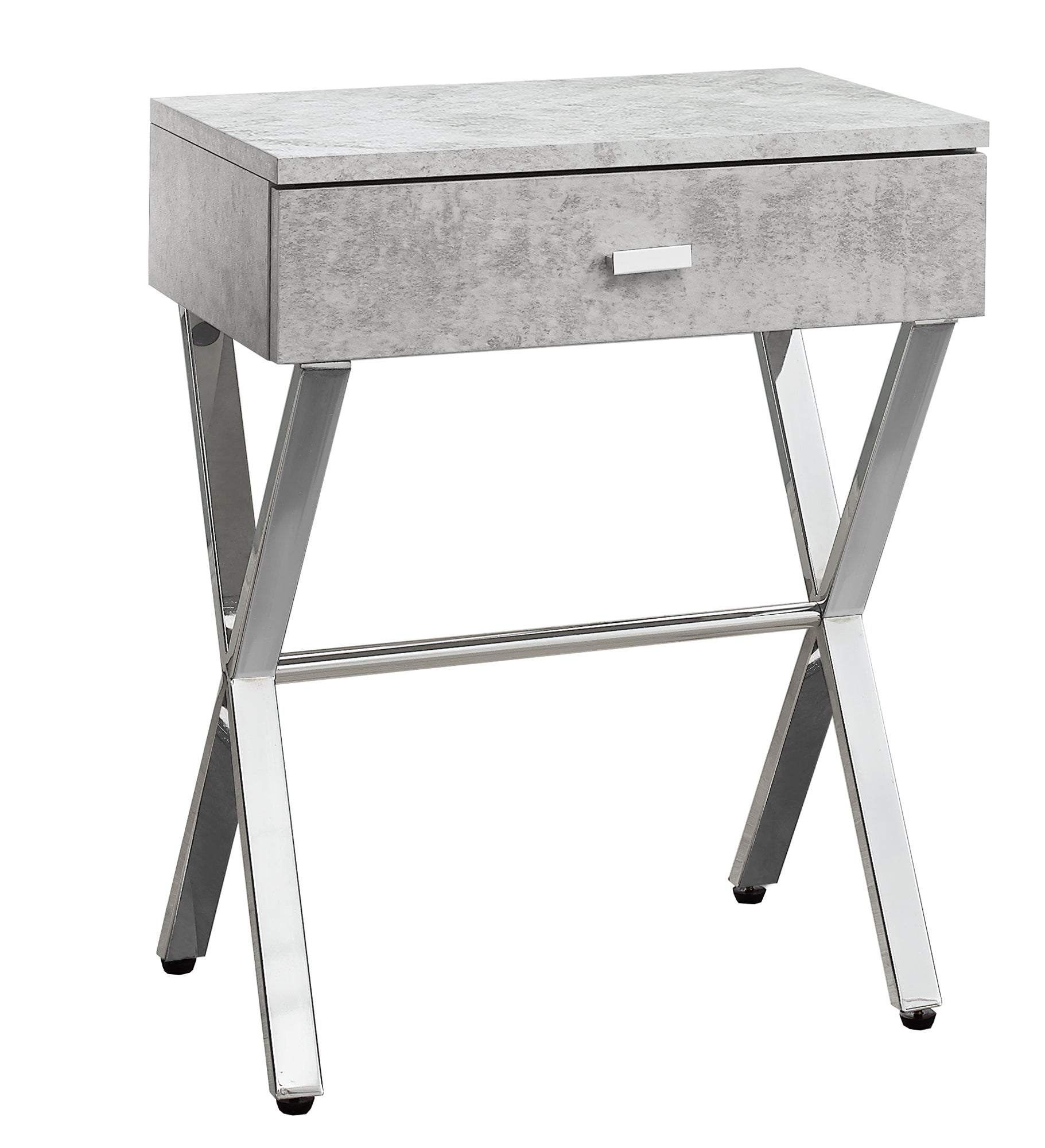 Monarch Specialties I 3264 Table D'appoint, Côté, Bout, Table De Nuit, Lampe, Tiroir De Rangement, Salon, Chambre À Coucher, Métal, Stratifié, Gris, Chrome, Contemporain, Moderne - Simple Boutique