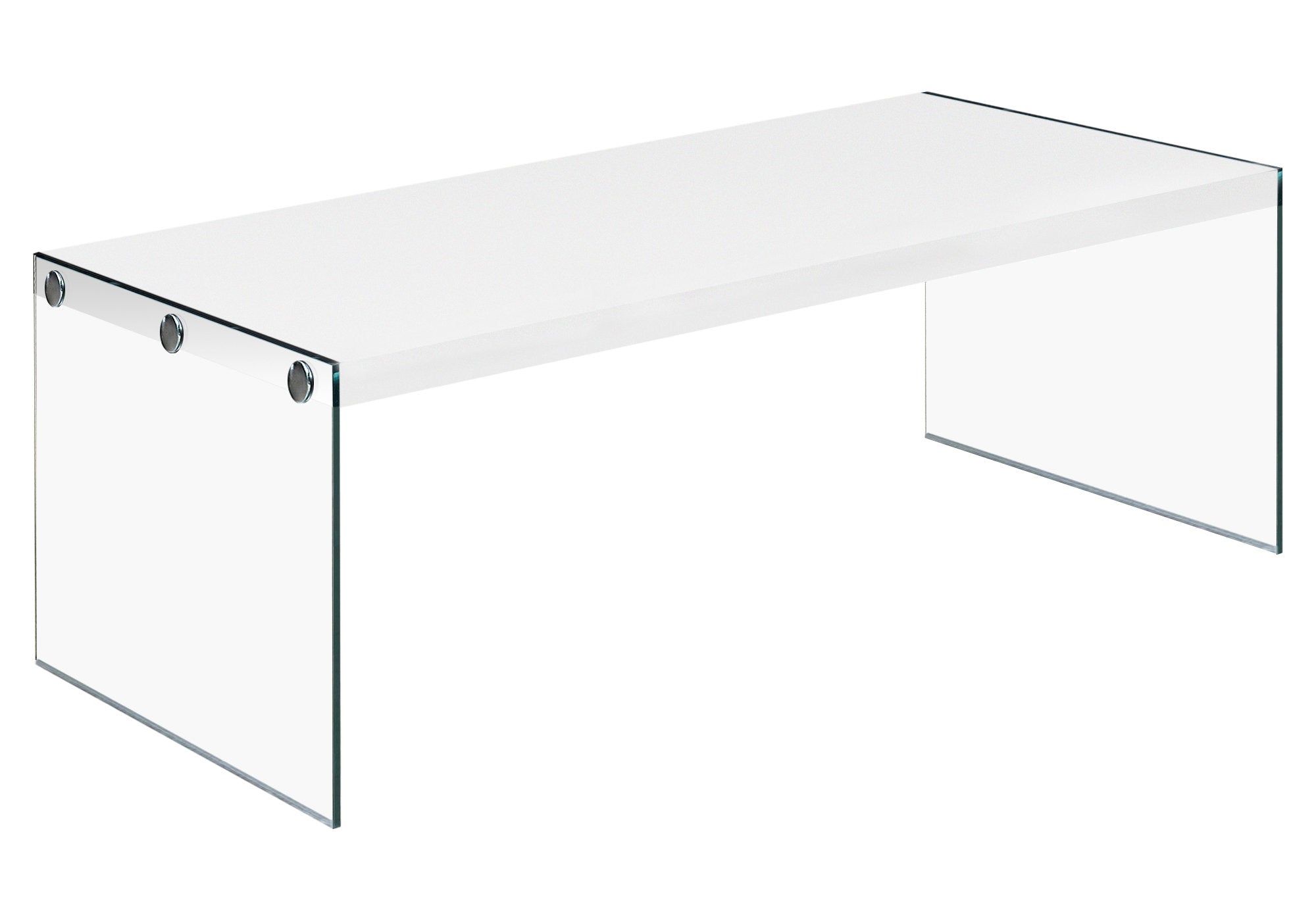 Monarch Specialties I 3286 Table A Café, Accent, Cocktail, Rectangulaire, Salon, 44"l, Verre Trempé, Stratifié, Blanc Lustré, Dégager, Contemporain, Moderne - Simple Boutique