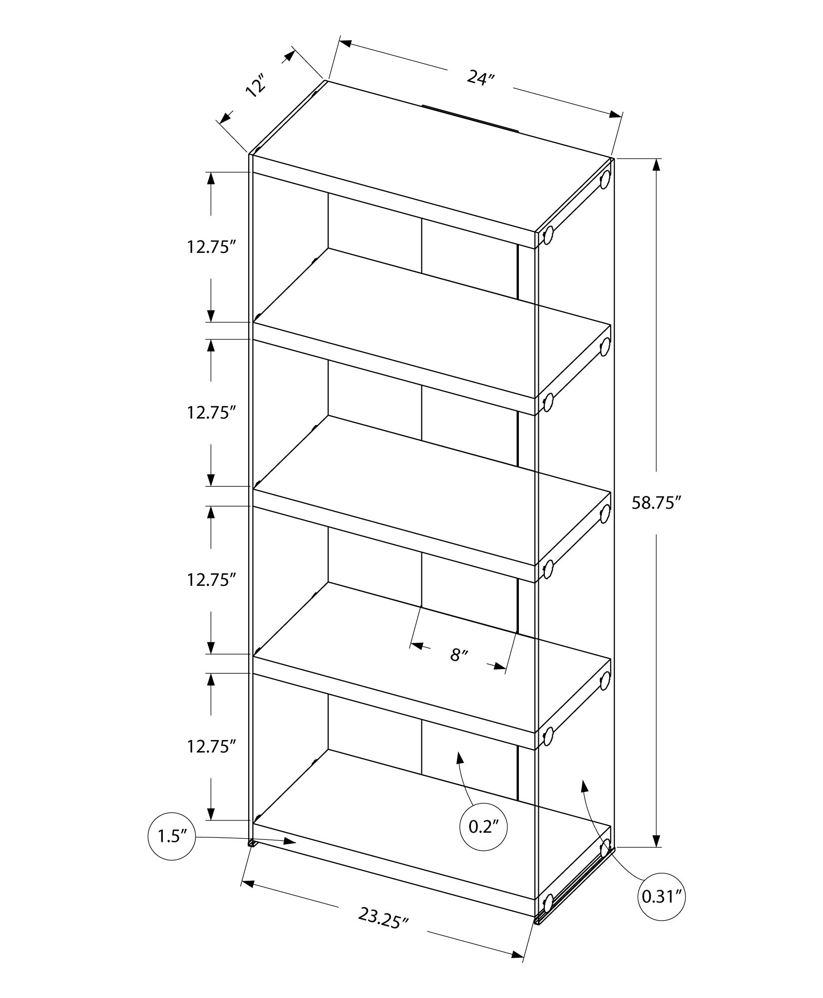 Monarch Specialties I 3289 Étagère À Livres, Étagère, Étagère, 5 Niveaux, 60"h, Bureau, Chambre À Coucher, Verre Trempé, Stratifié, Blanc Lustré, Dégager, Contemporain, Moderne - Simple Boutique
