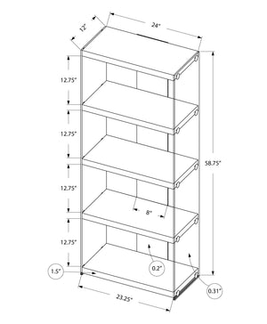 Monarch Specialties I 3289 Étagère À Livres, Étagère, Étagère, 5 Niveaux, 60"h, Bureau, Chambre À Coucher, Verre Trempé, Stratifié, Blanc Lustré, Dégager, Contemporain, Moderne - Simple Boutique