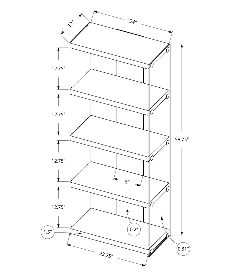 Monarch Specialties I 3289 Étagère À Livres, Étagère, Étagère, 5 Niveaux, 60"h, Bureau, Chambre À Coucher, Verre Trempé, Stratifié, Blanc Lustré, Dégager, Contemporain, Moderne - Simple Boutique