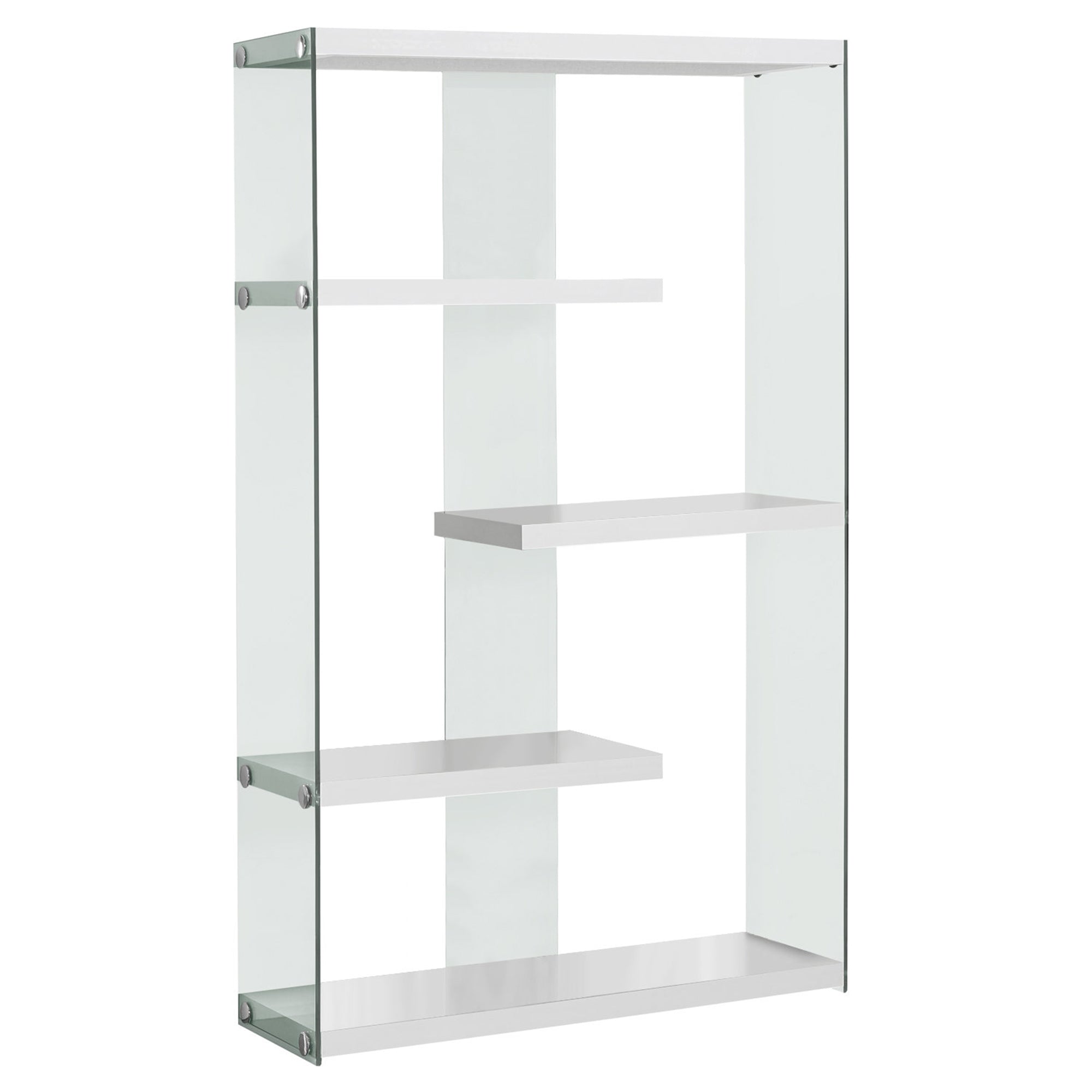 Monarch Specialties I 3290 Étagère À Livres, Étagère, Étagère, 5 Niveaux, 60"h, Bureau, Chambre À Coucher, Verre Trempé, Stratifié, Blanc Lustré, Dégager, Contemporain, Moderne - Simple Boutique