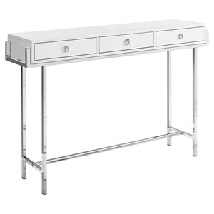 Monarch Specialties I 3297 Table D'appoint, Console, Entrée, Étroit, Sofa, Tiroir De Rangement, Salon, Chambre À Coucher, Métal, Stratifié, Blanc Lustré, Chrome, Contemporain, Moderne - Simple Boutique