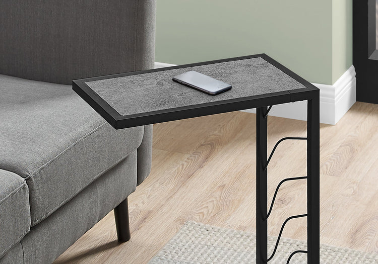 Monarch Specialties I 3301 Table D'appoint, En Forme De C, Bout, Côté, Collation, Salon, Chambre À Coucher, Métal, Stratifié, Gris, Noir, Contemporain, Moderne - Simple Boutique