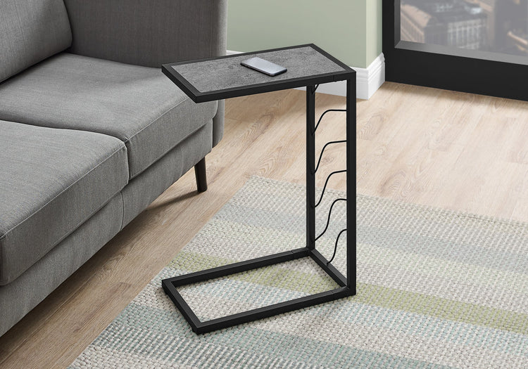 Monarch Specialties I 3301 Table D'appoint, En Forme De C, Bout, Côté, Collation, Salon, Chambre À Coucher, Métal, Stratifié, Gris, Noir, Contemporain, Moderne - Simple Boutique