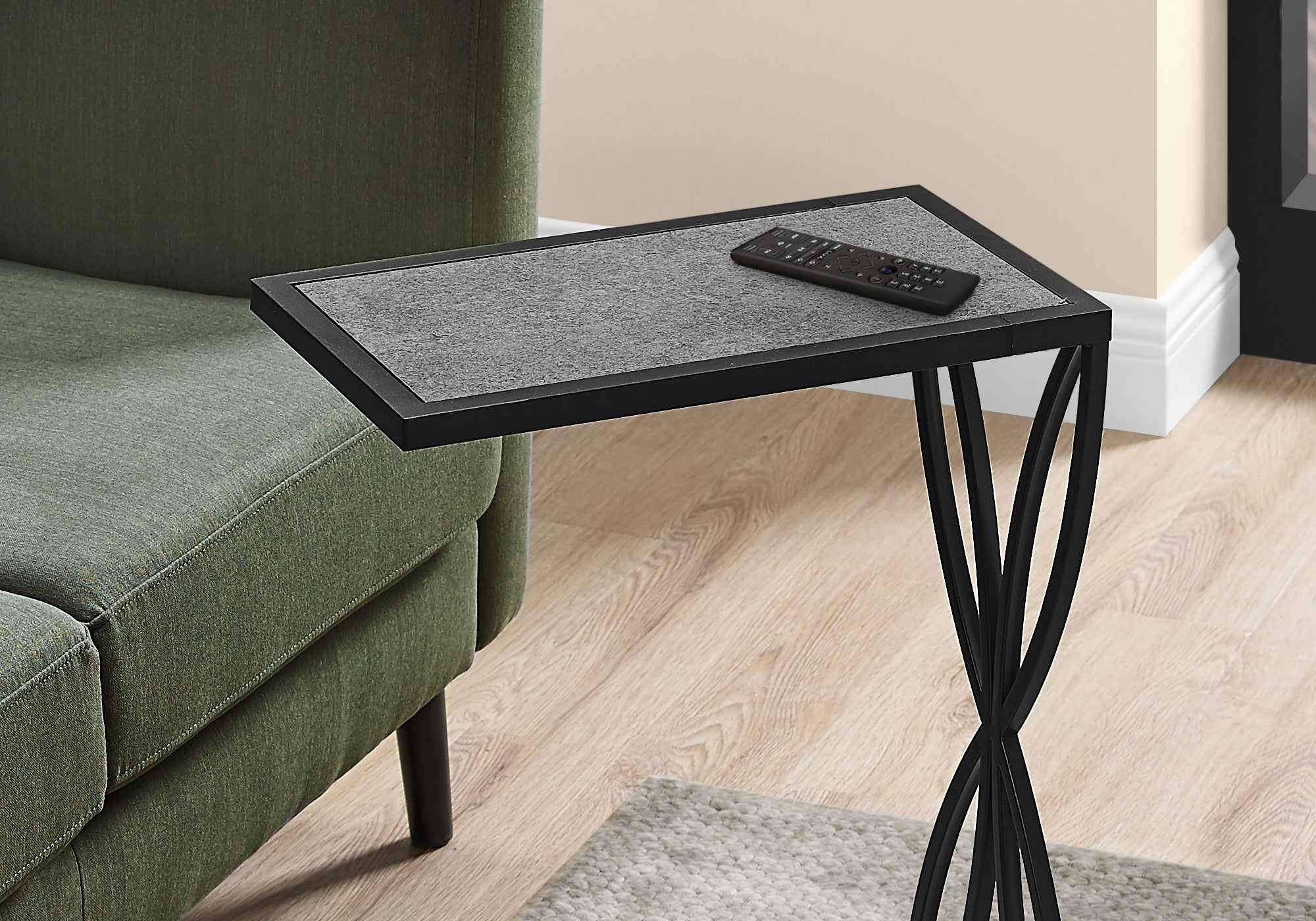 Monarch Specialties I 3305 Table D'appoint, En Forme De C, Bout, Côté, Collation, Salon, Chambre À Coucher, Métal, Stratifié, Gris, Noir, Contemporain, Moderne - Simple Boutique