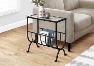 Monarch Specialties I 3308 Table D'appoint, Côté, Bout, Magazine, Table De Nuit, Étroit, Salon, Chambre À Coucher, Métal, Verre Trempé, Noir, Dégager, Transitionnel - Simple Boutique