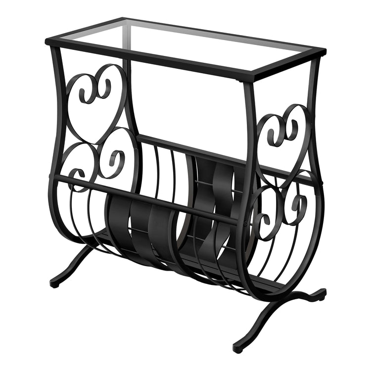Monarch Specialties I 3314 Table D'appoint, Côté, Bout, Magazine, Table De Nuit, Étroit, Salon, Chambre À Coucher, Métal, Verre Trempé, Noir, Dégager, Traditionnel - Simple Boutique