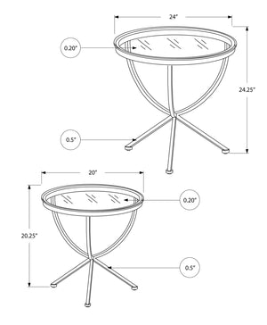 Monarch Specialties I 3322 Tables Gigognes, Lot De 2, Côté, Bout, Accent, Salon, Chambre À Coucher, Métal, Verre Trempé, Gris, Dégager, Contemporain, Moderne - Simple Boutique