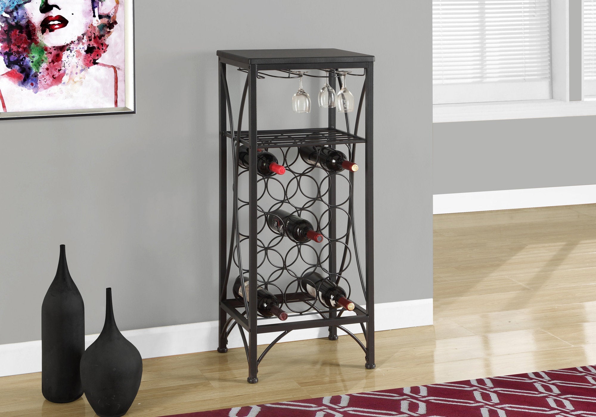 Monarch Specialties I 3347 Bar Maison, Support A Vin, Métal, Noir, Noir, Transitionnel - Simple Boutique