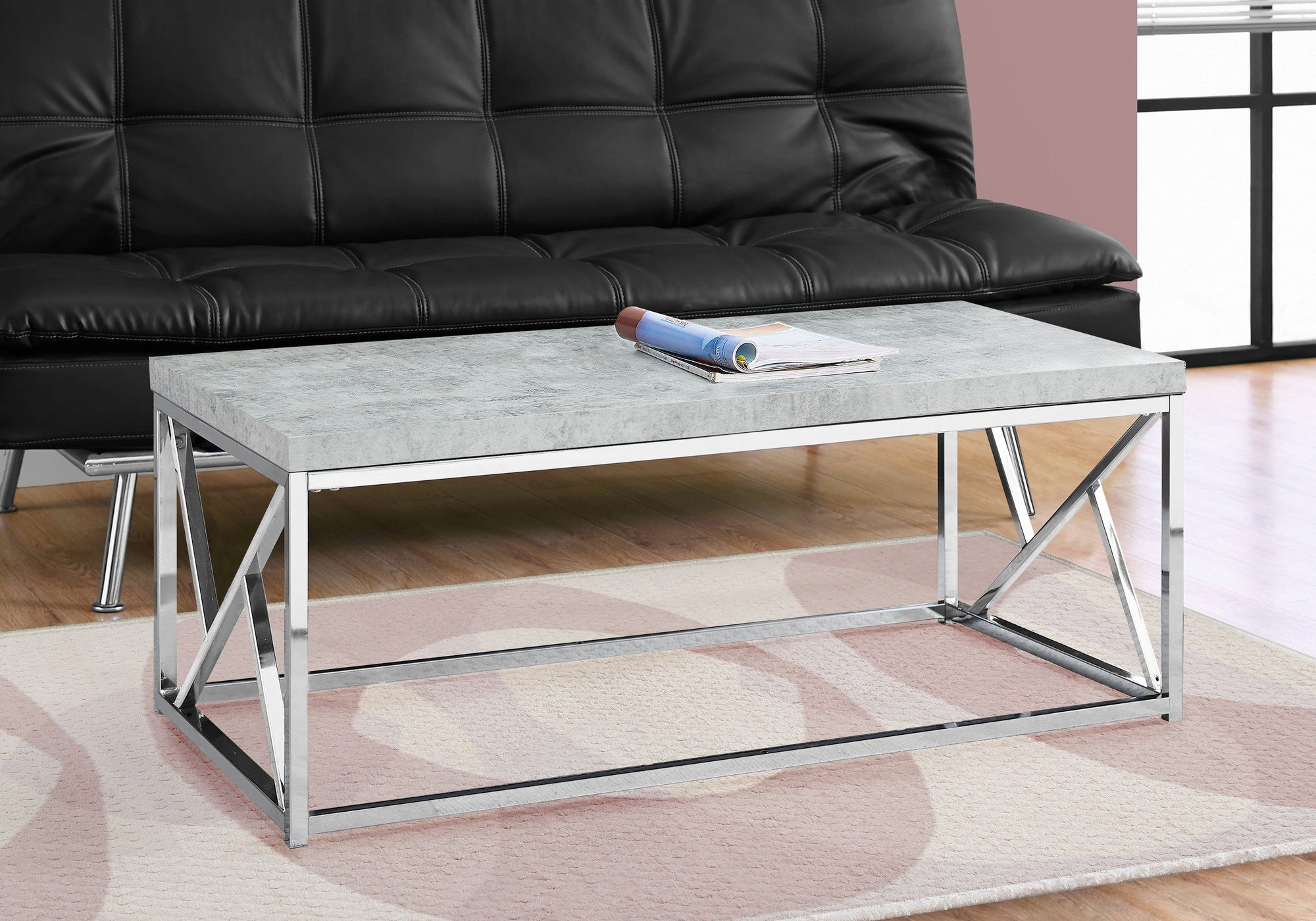 Monarch Specialties I 3375 Table A Café, Accent, Cocktail, Rectangulaire, Salon, 48"l, Métal, Stratifié, Gris, Chrome, Contemporain, Moderne - Simple Boutique