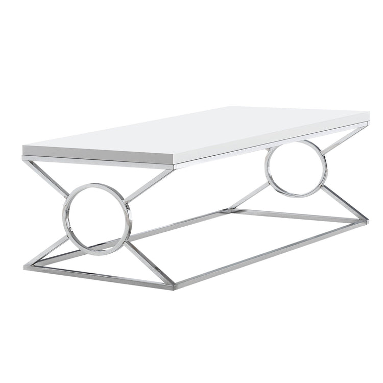 Monarch Specialties I 3400 Table A Café, Accent, Cocktail, Rectangulaire, Salon, 44"l, Métal, Stratifié, Blanc Lustré, Chrome, Contemporain, Moderne - Simple Boutique