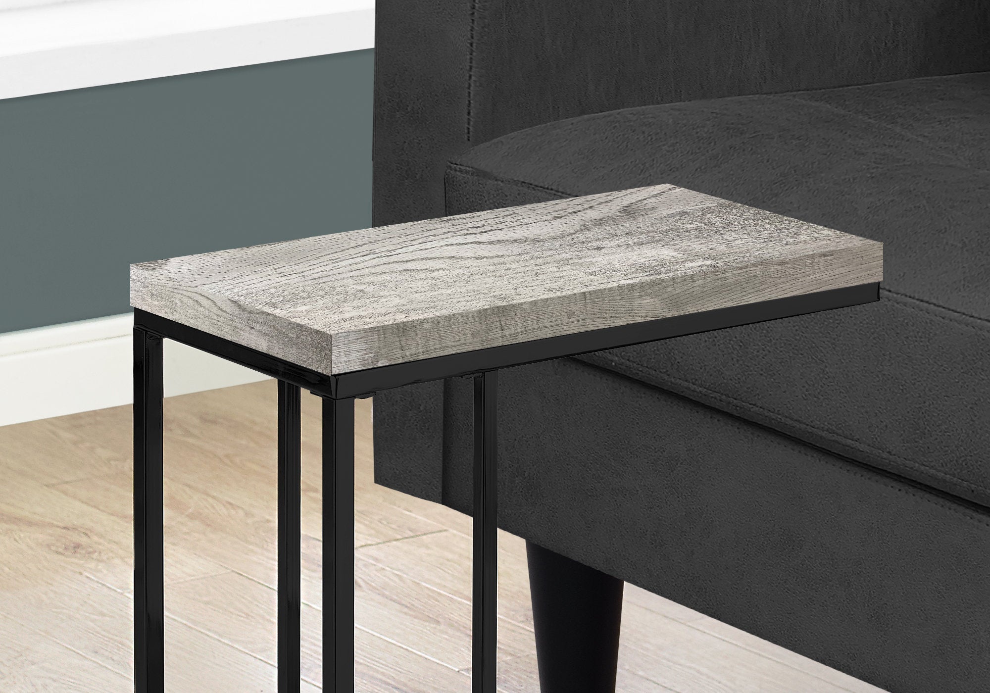 Monarch Specialties I 3404 Table D'appoint, En Forme De C, Bout, Côté, Collation, Salon, Chambre À Coucher, Métal, Stratifié, Gris, Noir, Contemporain, Moderne - Simple Boutique