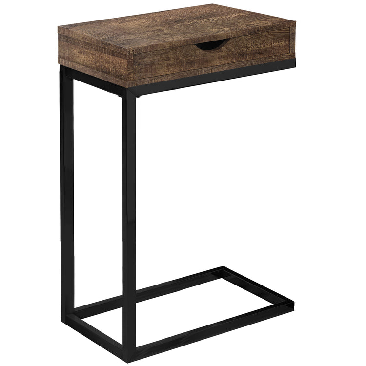 Monarch Specialties I 3406 Table D'appoint, En Forme De C, Bout, Côté, Collation, Tiroir De Rangement, Salon, Chambre À Coucher, Métal, Stratifié, Brun, Noir, Contemporain, Moderne - Simple Boutique