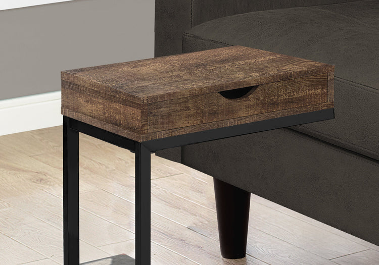 Monarch Specialties I 3406 Table D'appoint, En Forme De C, Bout, Côté, Collation, Tiroir De Rangement, Salon, Chambre À Coucher, Métal, Stratifié, Brun, Noir, Contemporain, Moderne - Simple Boutique