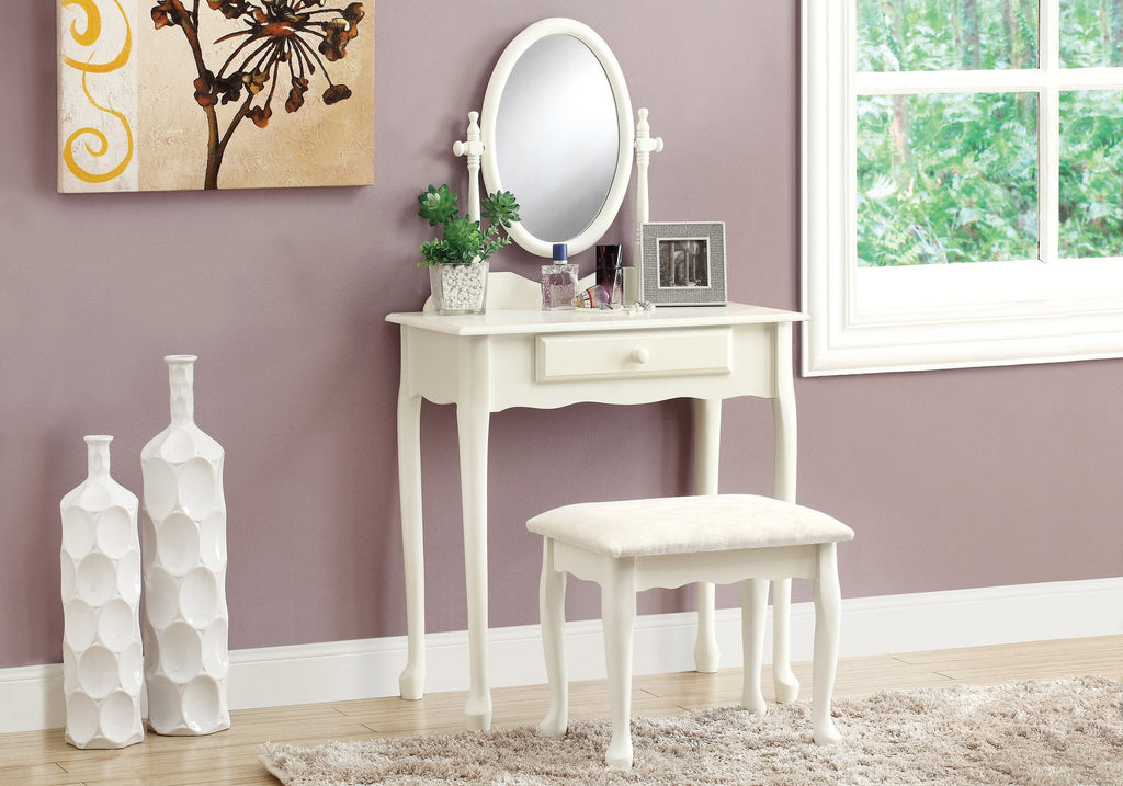 Monarch Specialties I 3412 Ens Vanite, Lot De 2, Table De Maquillage, Organisateur, Mettre La Table, Chambre À Coucher, Bois, Stratifié, Blanc, Traditionnel