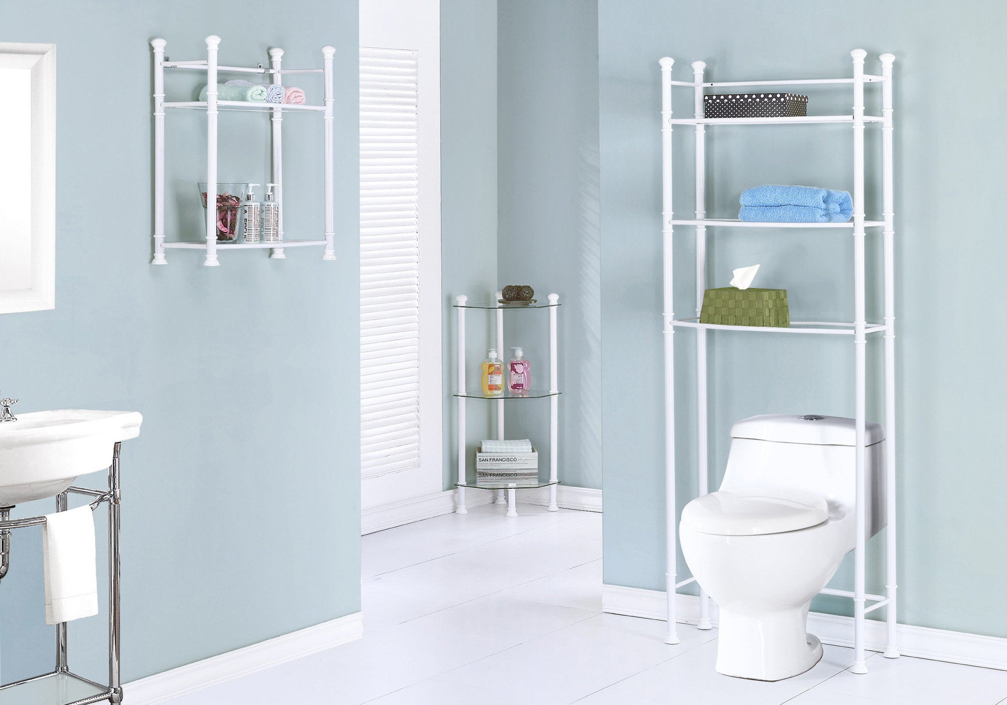 Monarch Specialties I 3425 Accessoire De Salle De Bain, Tablettes, Rangement, Métal, Verre Trempé, Blanc, Contemporain, Moderne - Simple Boutique