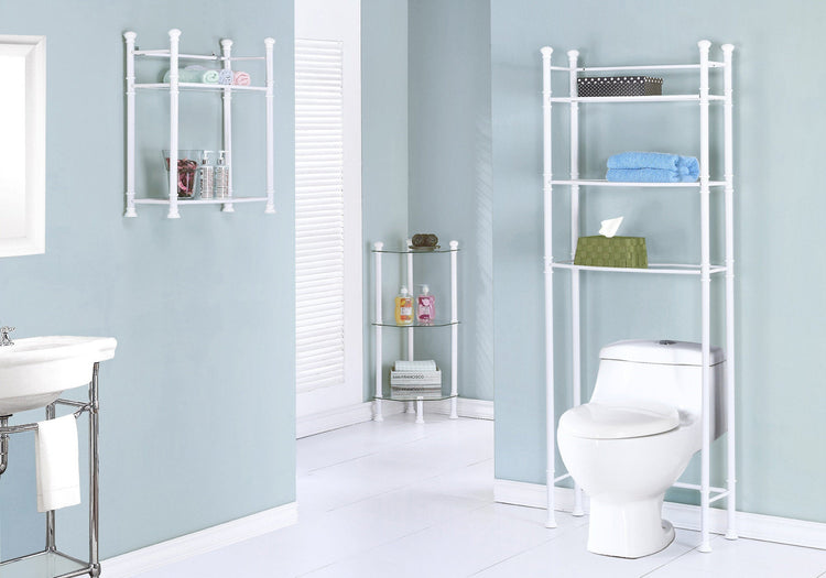 Monarch Specialties I 3425 Accessoire De Salle De Bain, Tablettes, Rangement, Métal, Verre Trempé, Blanc, Contemporain, Moderne - Simple Boutique