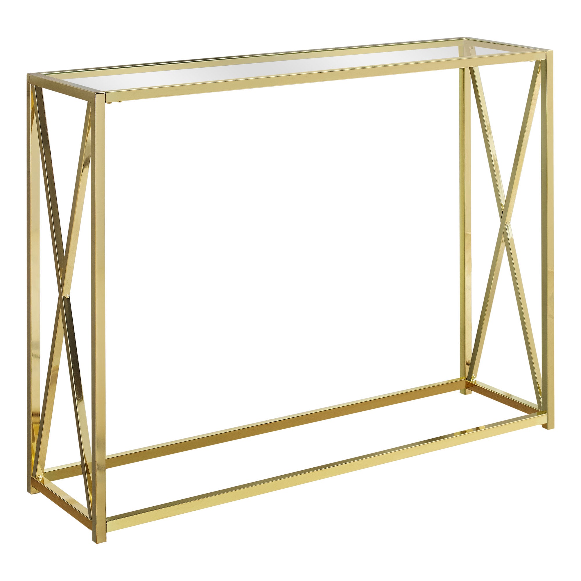 Monarch Specialties I 3446 Table D'appoint, Console, Entrée, Étroit, Sofa, Salon, Chambre À Coucher, Métal, Verre Trempé, Or, Dégager, Contemporain, Moderne - Simple Boutique