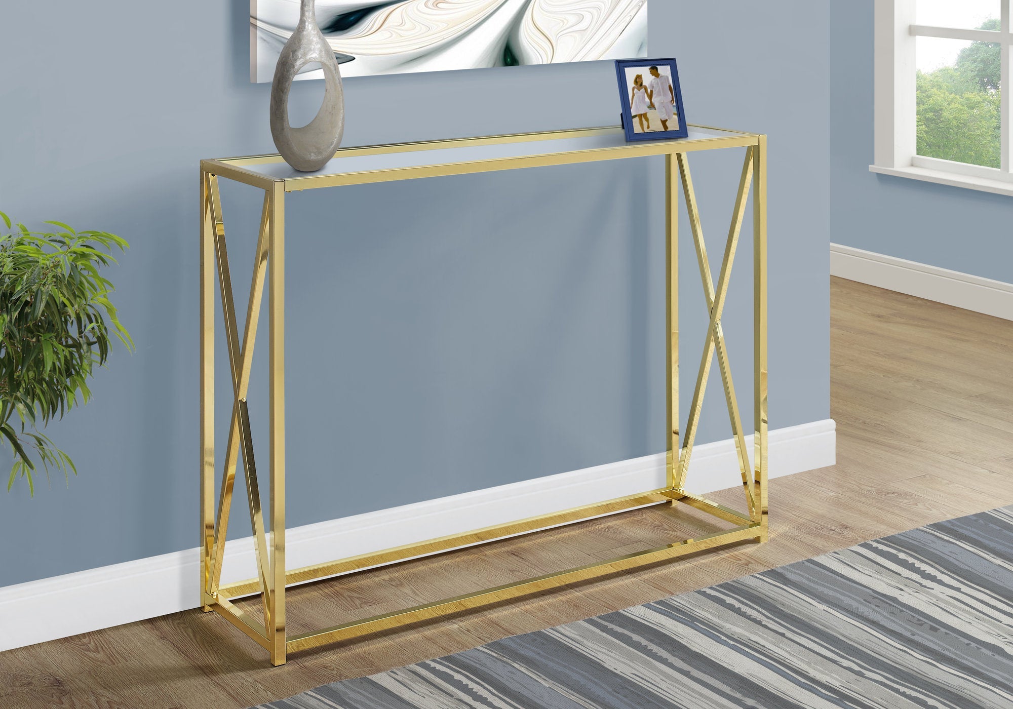 Monarch Specialties I 3446 Table D'appoint, Console, Entrée, Étroit, Sofa, Salon, Chambre À Coucher, Métal, Verre Trempé, Or, Dégager, Contemporain, Moderne - Simple Boutique