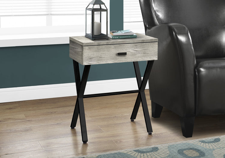 Monarch Specialties I 3451 Table D'appoint, Côté, Bout, Table De Nuit, Lampe, Tiroir De Rangement, Salon, Chambre À Coucher, Métal, Stratifié, Gris, Noir, Contemporain, Moderne - Simple Boutique