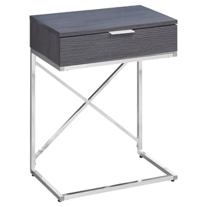 Monarch Specialties I 3474 Table D'appoint, Côté, Bout, Table De Nuit, Lampe, Tiroir De Rangement, Salon, Chambre À Coucher, Métal, Stratifié, Gris, Chrome, Contemporain, Moderne - Simple Boutique