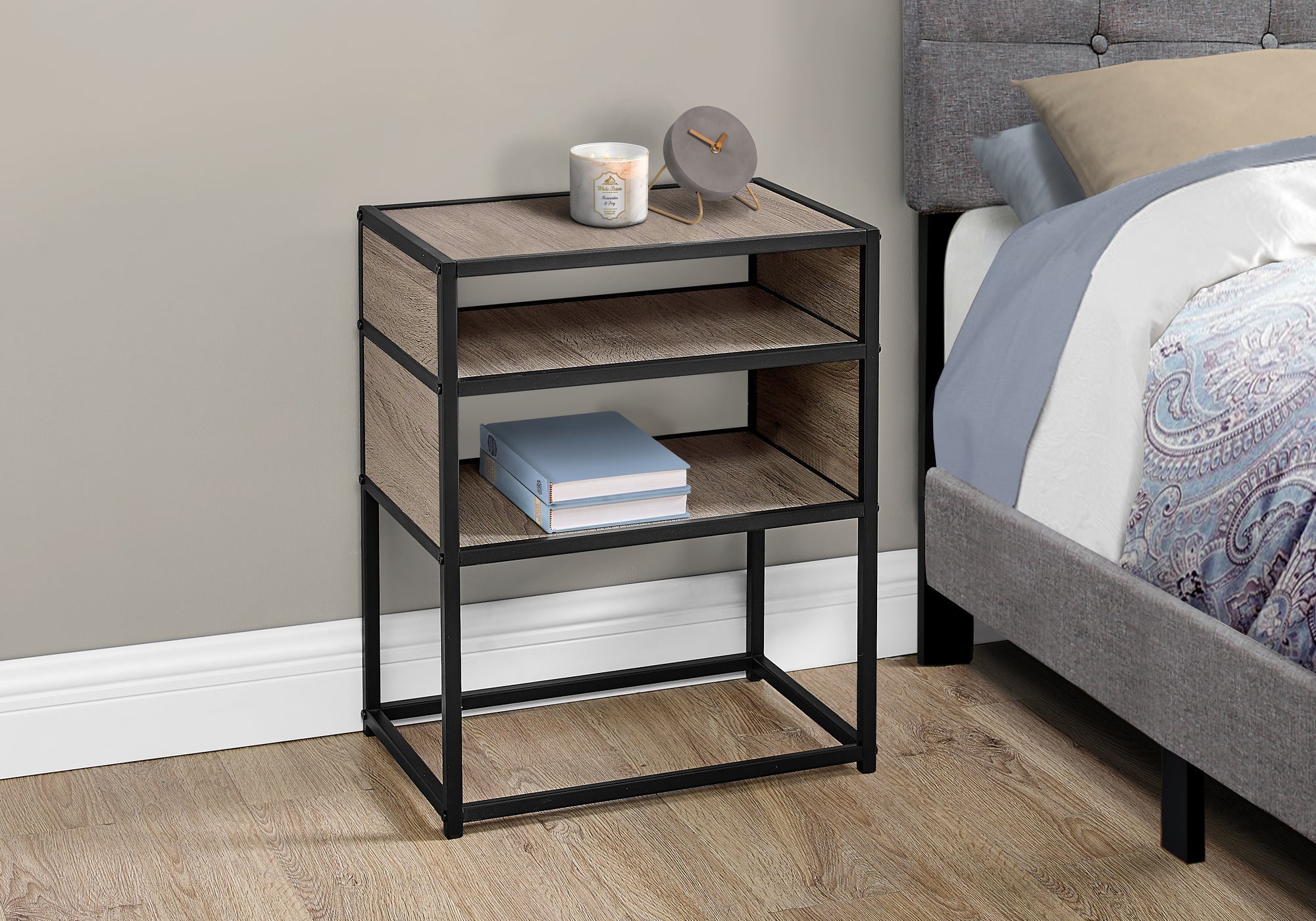 Monarch Specialties I 3507 Table D'appoint, Côté, Bout, Table De Nuit, Lampe, Salon, Chambre À Coucher, Métal, Stratifié, Brun, Noir, Contemporain, Moderne - Simple Boutique