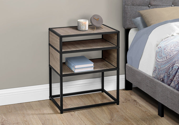 Monarch Specialties I 3507 Table D'appoint, Côté, Bout, Table De Nuit, Lampe, Salon, Chambre À Coucher, Métal, Stratifié, Brun, Noir, Contemporain, Moderne - Simple Boutique