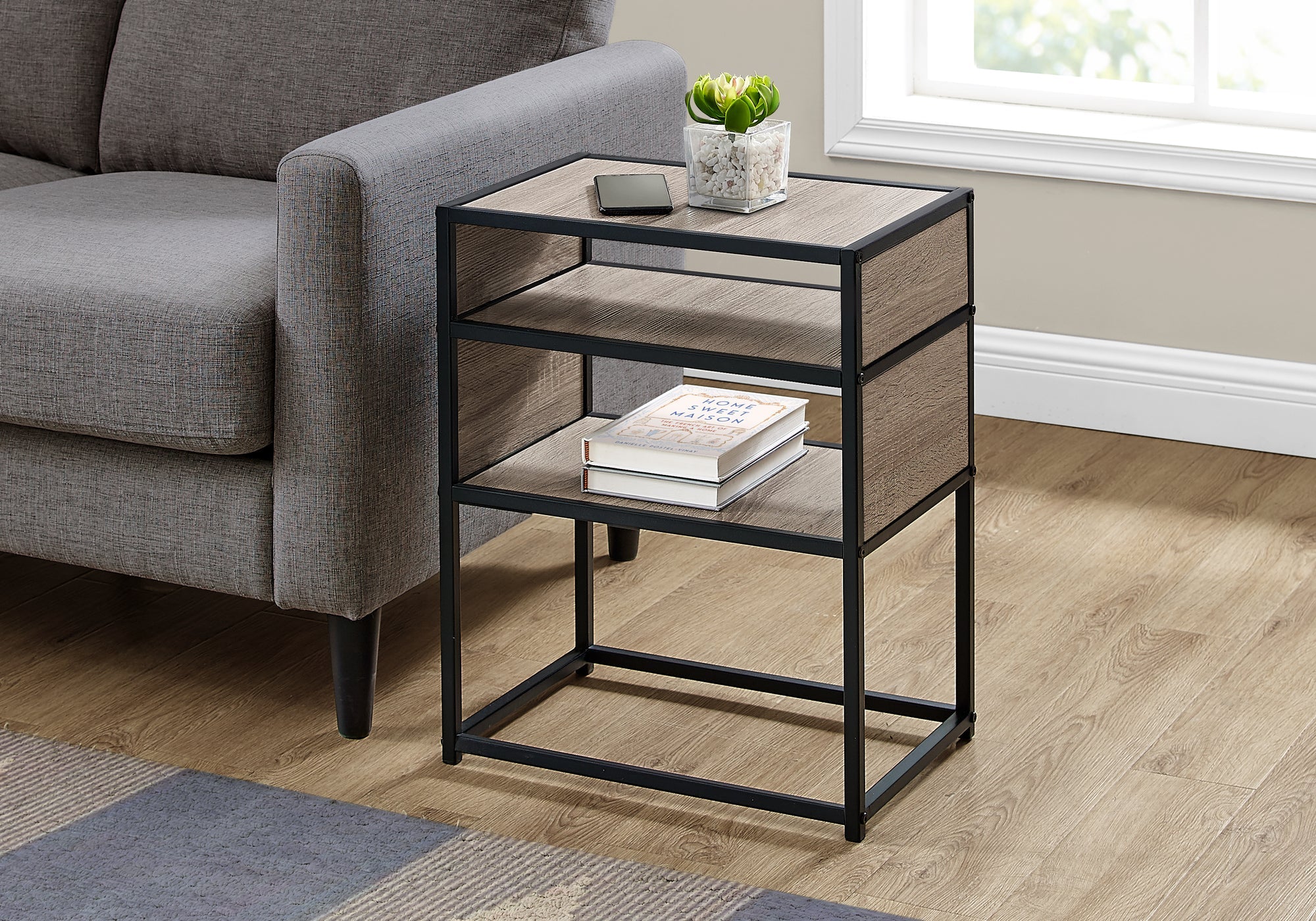 Monarch Specialties I 3507 Table D'appoint, Côté, Bout, Table De Nuit, Lampe, Salon, Chambre À Coucher, Métal, Stratifié, Brun, Noir, Contemporain, Moderne - Simple Boutique